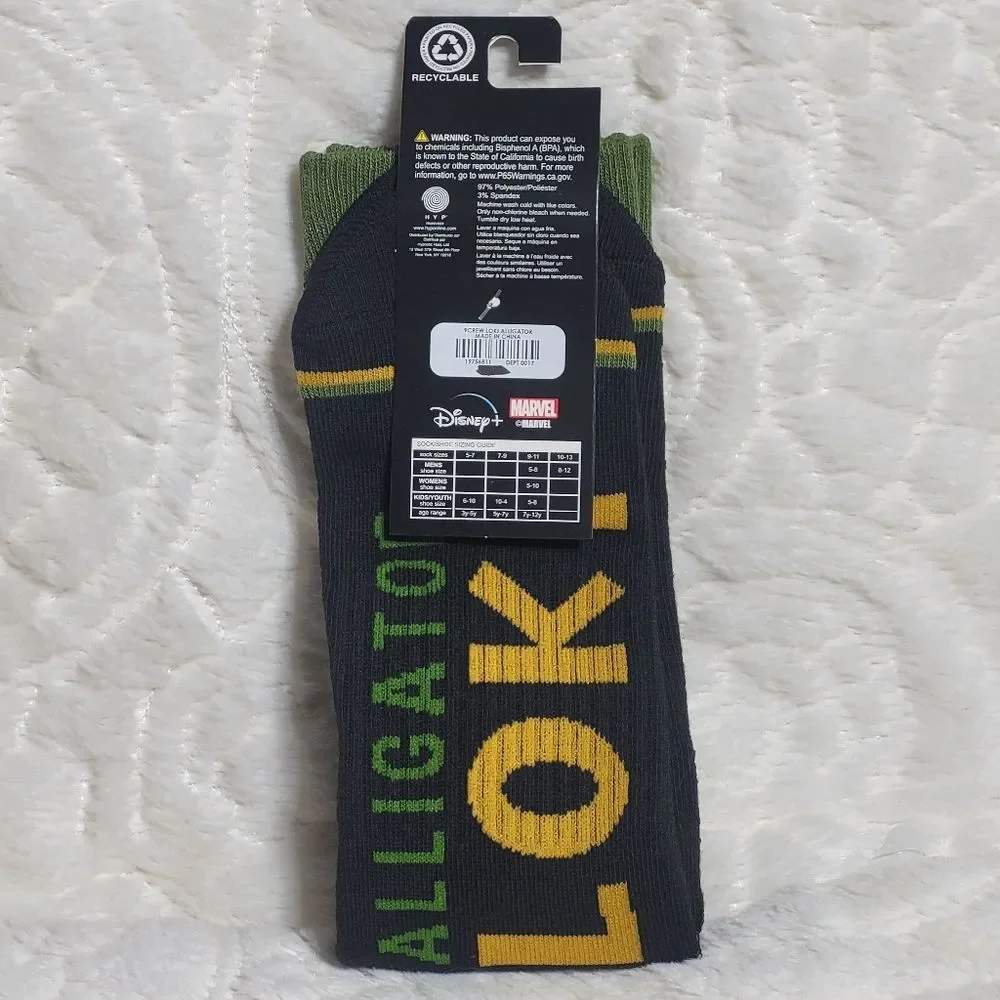 Marvel Disney Loki Alligator Gator Chibi Crew Socks Unisex Size 5-12 New OOS